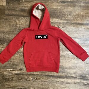 Levi's Boys Red Fleece Hoodie Pullover 5/6 Sherpa Lined Hood Boy's Shirt